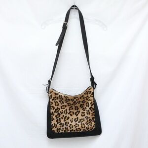 Letizia Crossbody Shoulder Bag Leopard Print Black genuine leather medium pony